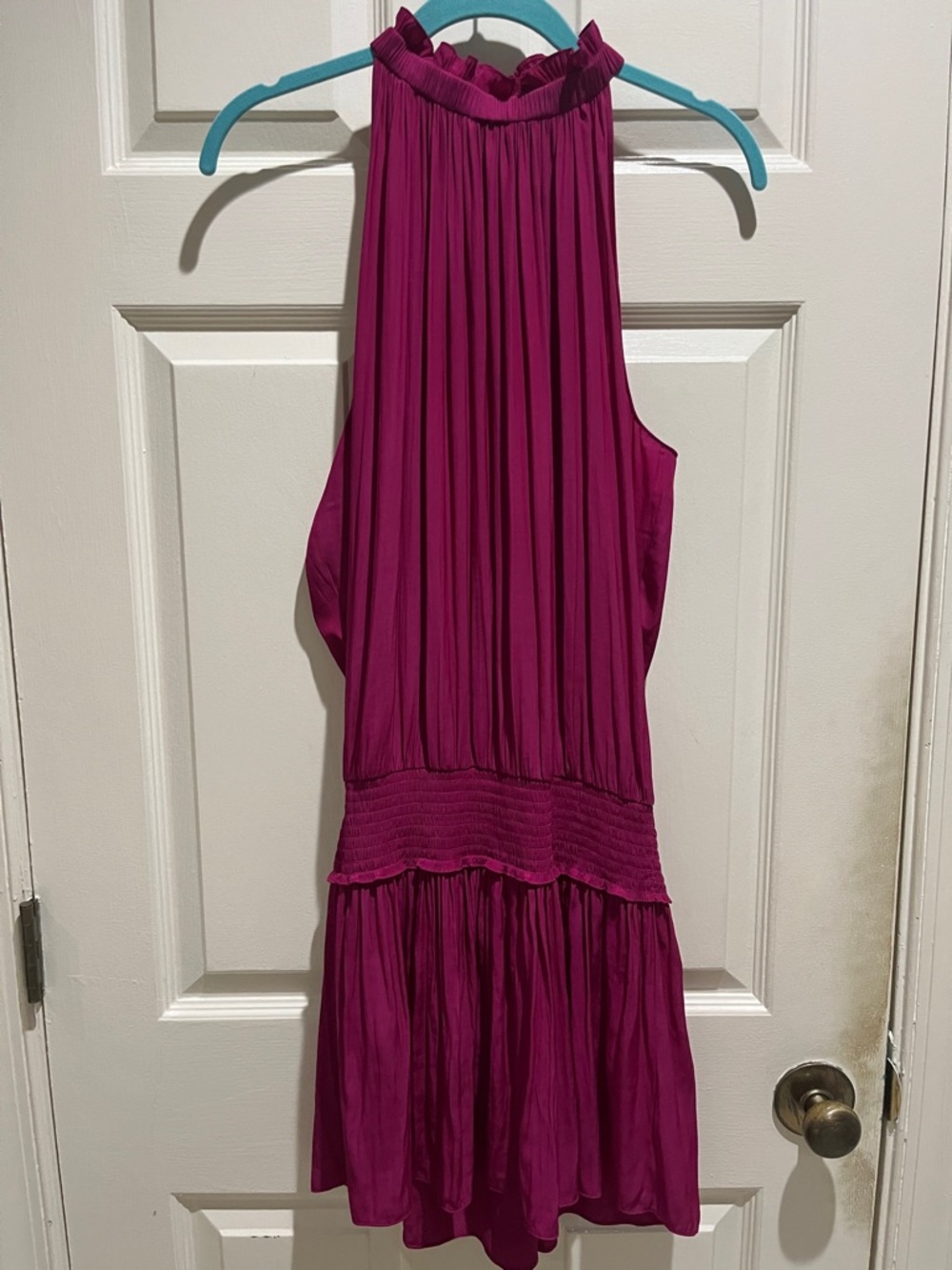 Ramy Brook Magenta Pleated Halter Dress